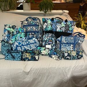 Vera Bradley Blue Floral Quilted Tote and Accessories Set - 13 Pieces